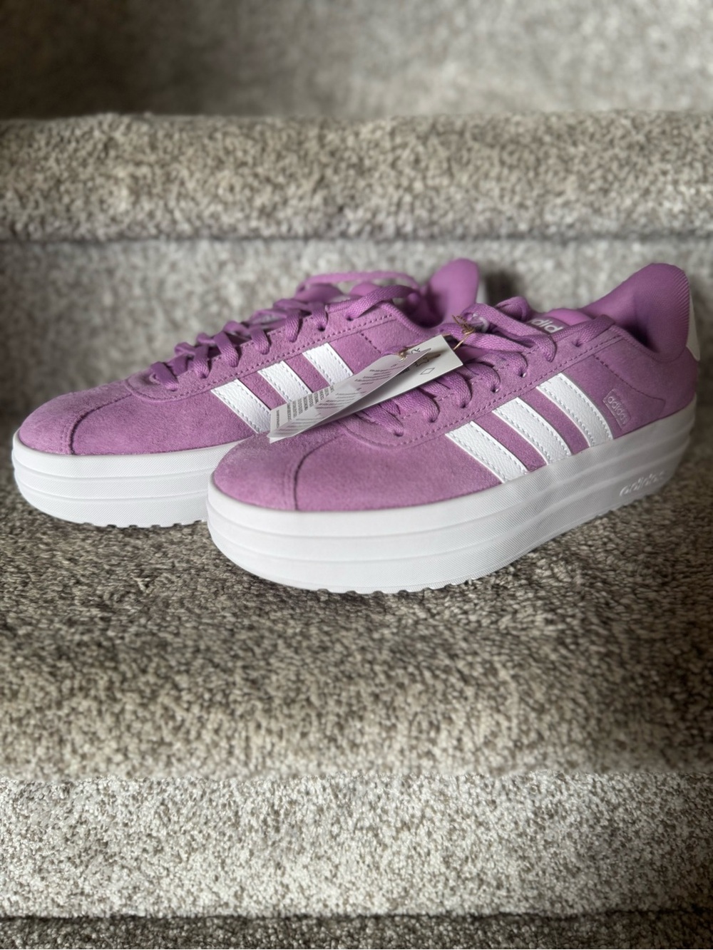 adidas Women's Platform Suede Sneaker in Lavender Purple with White Stripes